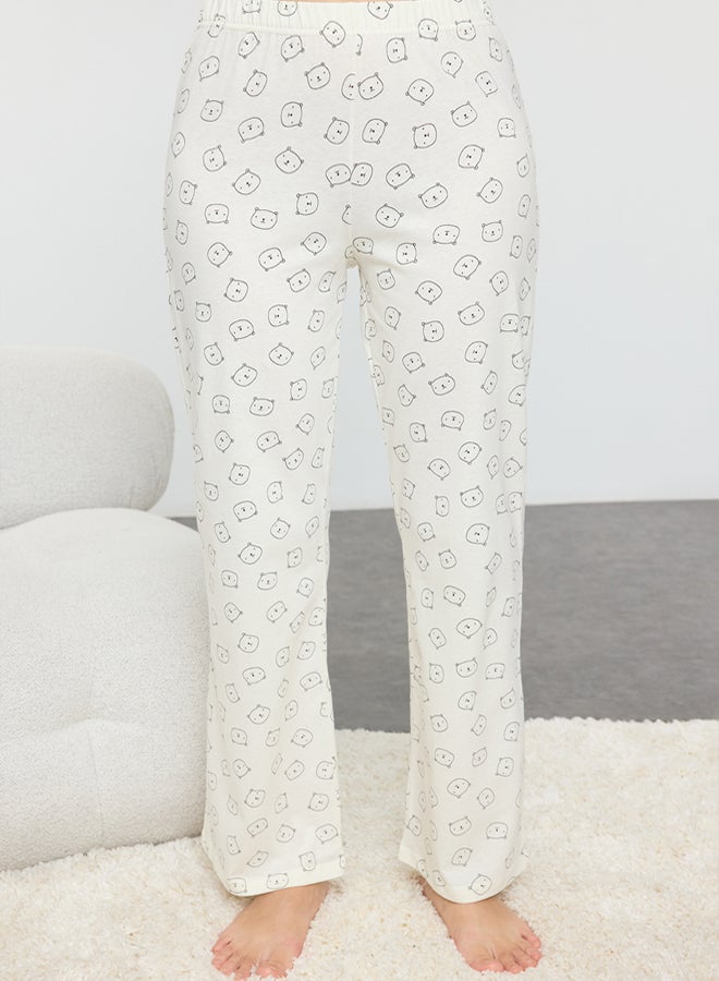 trendyol Ecru 100% Cotton Teddy Bear Knitted Pajama Set THMAW25PT00131 - Image 4