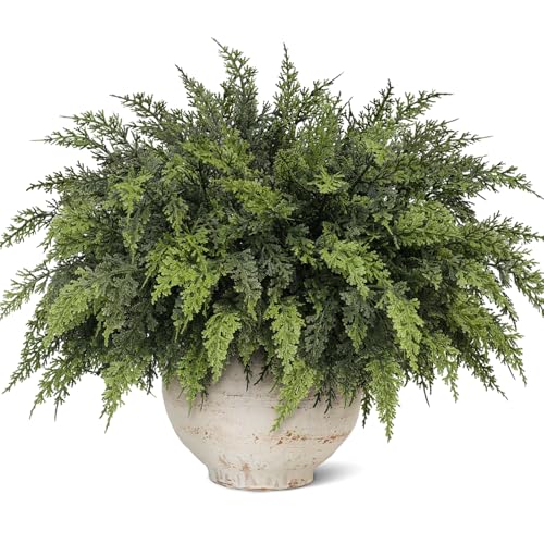 Juxdp Real Touch Christmas Cedar Branches18 Inches Artificial Cedar Branch Faux Greenery Plants Stem Fake Pine Picks for Vase DIY Crafts Garland Wreath Xmas Indoor Outdoor Decor 24 Pcs