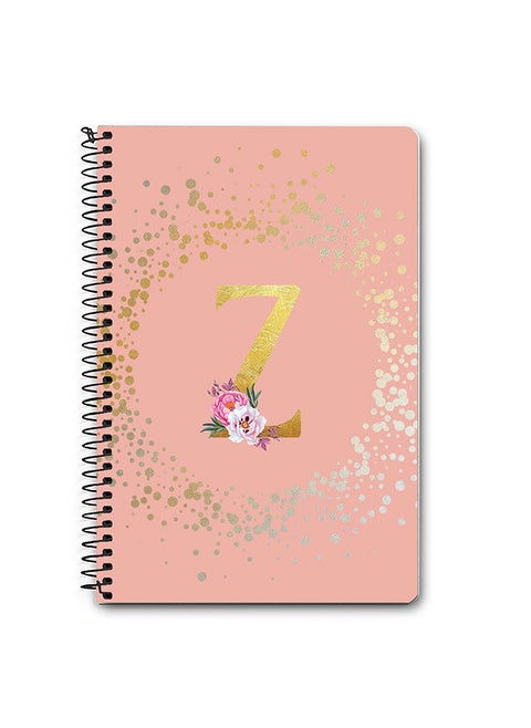 Designer A5 Spiral Notebook Memo Notepad Journal - Custom Monogram Initial Letter Floral Pattern Alphabet - Z - Rose Pink
