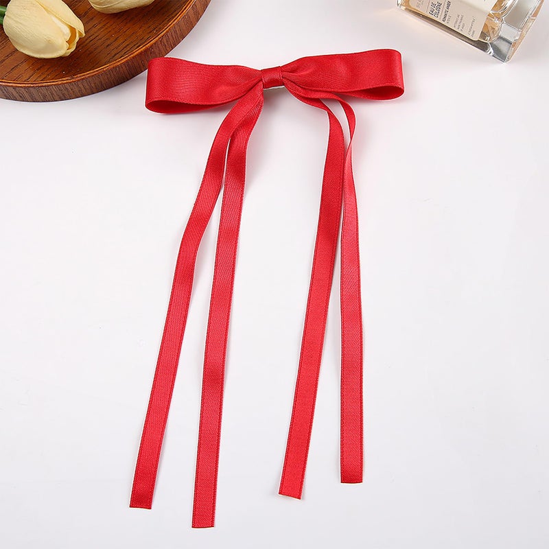 Ayesha Red Hair Bows Clips Coquette Ribbon Bowknot with Long Tail Princess Hair Bows French Barrettes Hair Accessories for Women Girls 4pcs (red) - Image 5