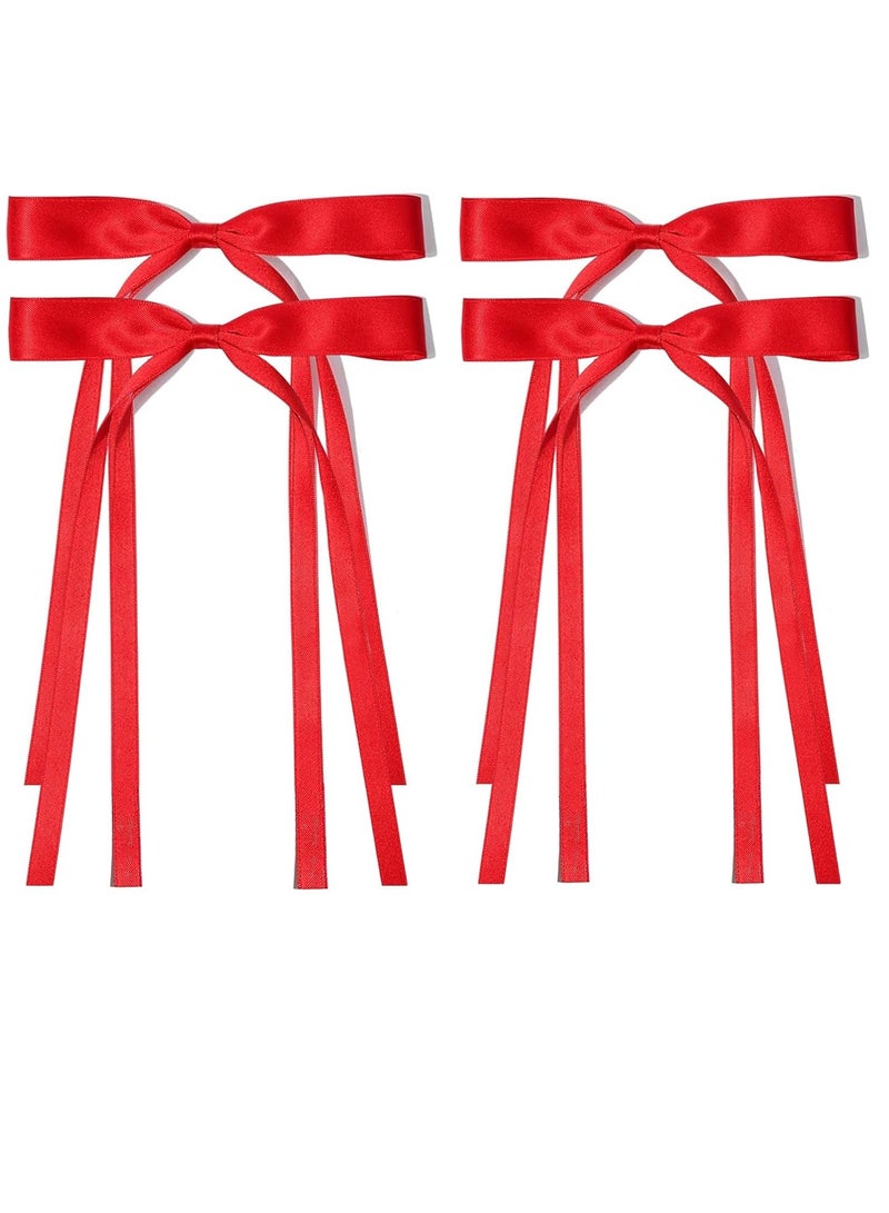 Ayesha Ayesha Red Hair Bows Clips Coquette Ribbon Bowknot with Long Tail Princess Hair Bows French Barrettes Hair Accessories for Women Girls 4pcs (red) - Image 1