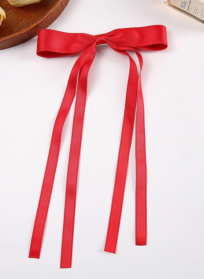 Ayesha Ayesha Red Hair Bows Clips Coquette Ribbon Bowknot with Long Tail Princess Hair Bows French Barrettes Hair Accessories for Women Girls 4pcs (red) - Image 4