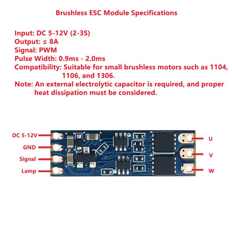 5 قطع 8A متحكم سرعة محرك عديم الفرشاة DC 5V 16V لوحة PWM ESC - Image 3