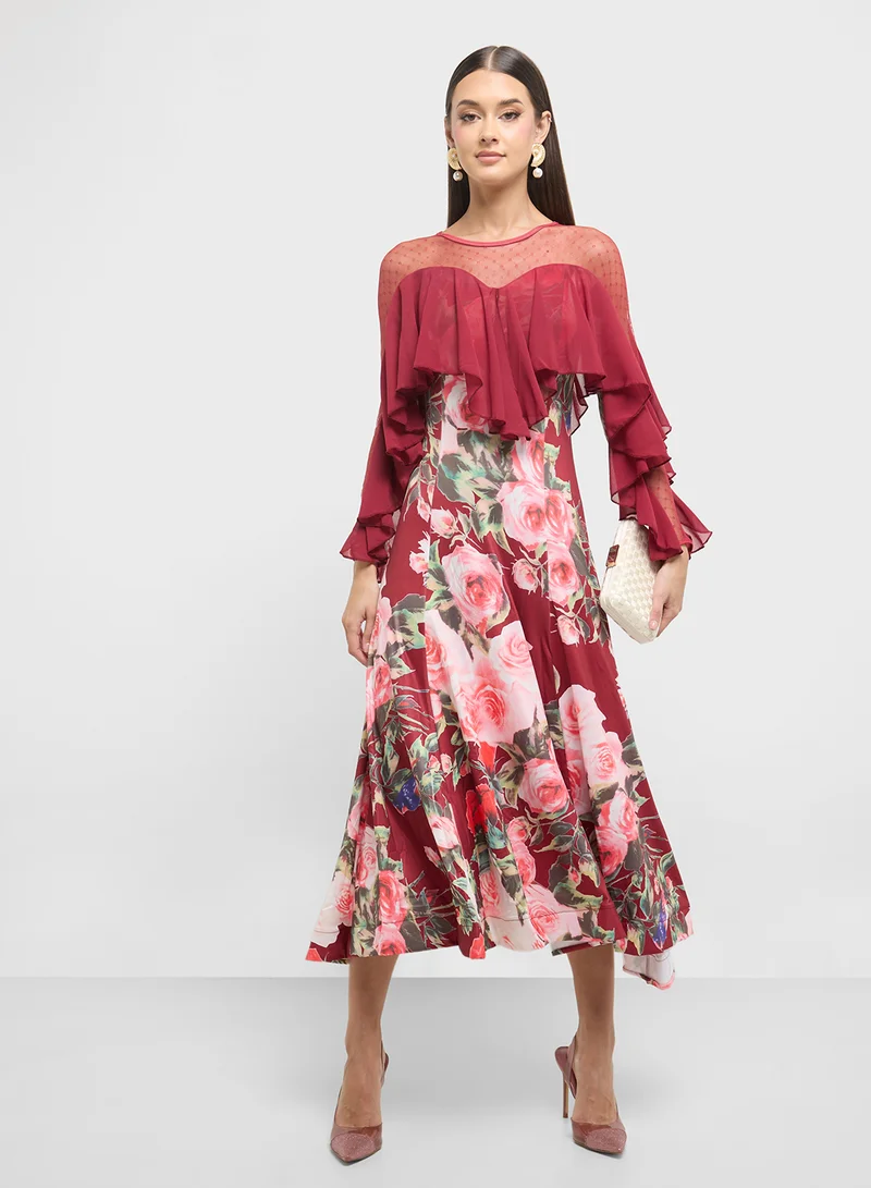 ELLA Floral Ruffle Midi Dress
