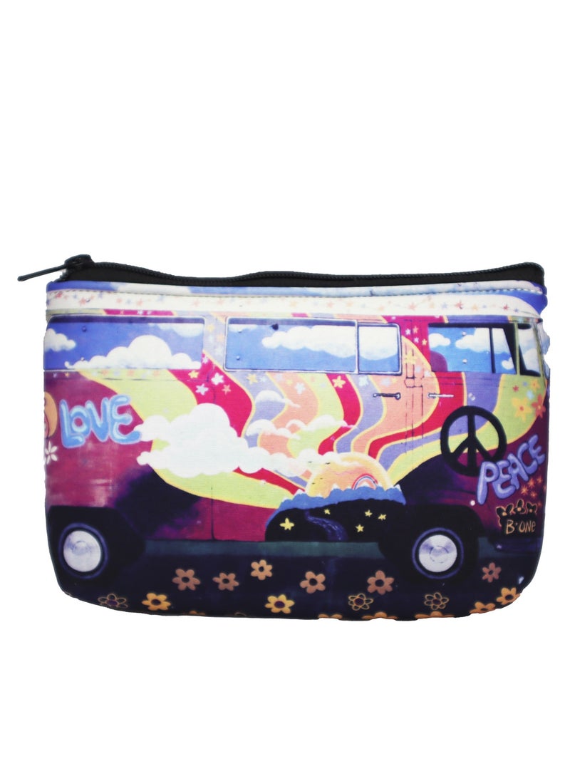 Tediline Makeup Bag With Padding - Zippered Cosmetic Bag, Printed Love Peace Design - 8 X 5 Inches, Compact Travel Organizer for Makeup, Skincare, and Accessories  - Image 1