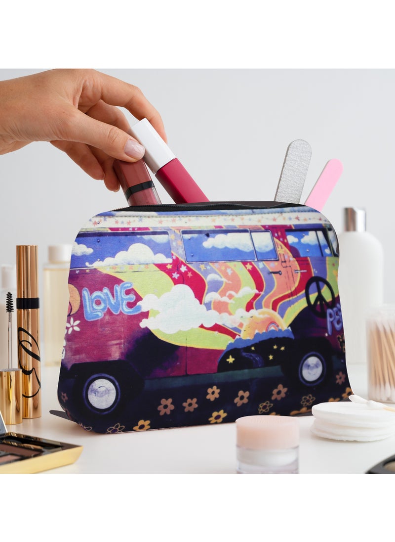 Tediline Makeup Bag With Padding - Zippered Cosmetic Bag, Printed Love Peace Design - 8 X 5 Inches, Compact Travel Organizer for Makeup, Skincare, and Accessories  - Image 2