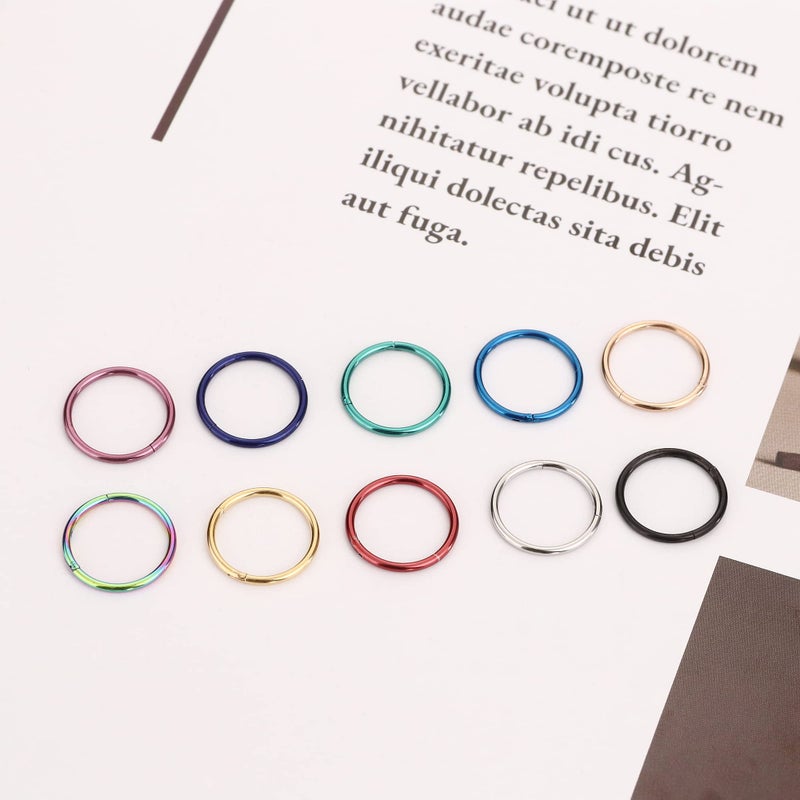 Besteel 10PCS Septum Nose Rings Hoops for Women Men - 18G 316L Surgical Stainless Steel Hinged Clicker Lip Helix Rook Tragus Daith Conch Piercing Jewelry Cartilage Sleeper Earrings Set 10MM - Image 4