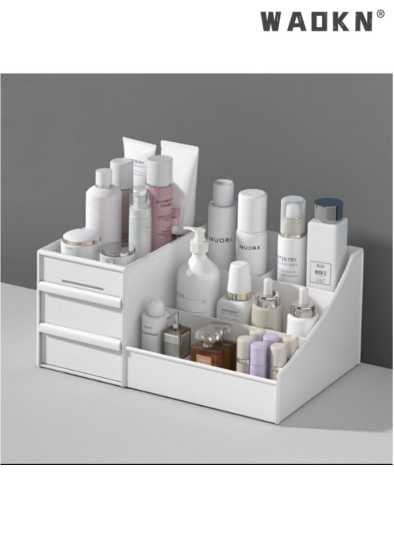WAOKN Multi-functional Drawer-type Cosmetics Storage Box, Student Dormitory Desk Skincare & Makeup Organizer, Mask & Lipstick Holder, Stationery Tidy-up Box（white）  - Image 1