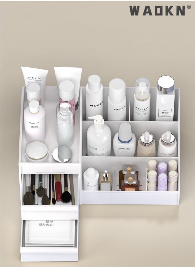 WAOKN Multi-functional Drawer-type Cosmetics Storage Box, Student Dormitory Desk Skincare & Makeup Organizer, Mask & Lipstick Holder, Stationery Tidy-up Box（white）  - Image 4
