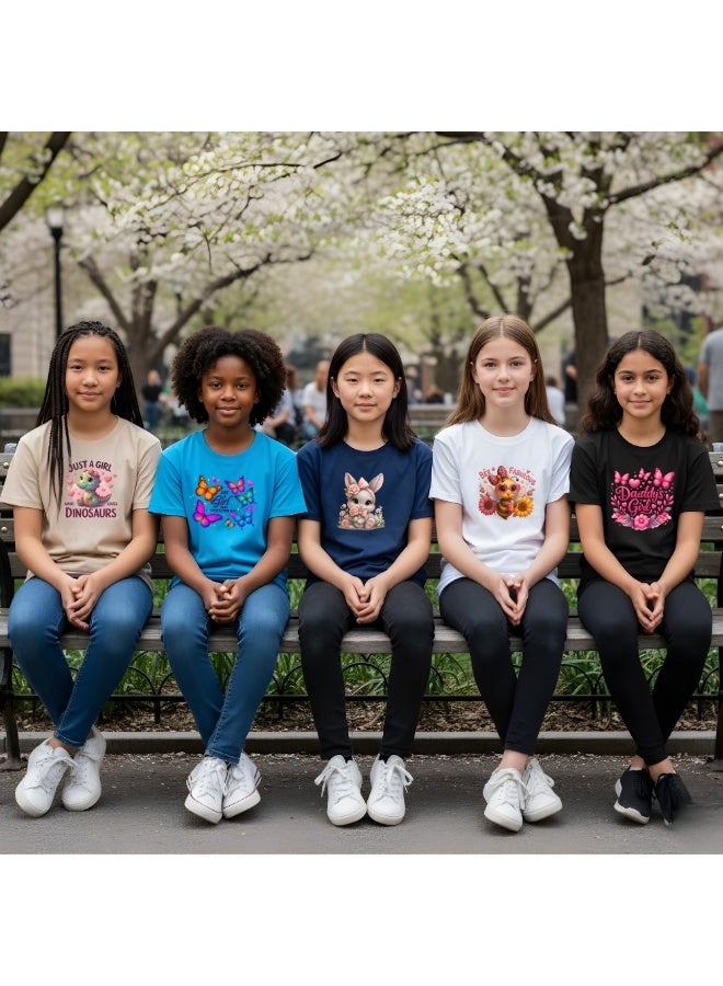 برينت شوب فور مي عبوة من ٥ تيشيرتات للبنات | تيشيرتات قطنية مطبوعة | رقبة دائرية وأكمام قصيرة | ملابس يومية ناعمة ومريحة للفتيات الصغيرات | مثالية للمدرسة والأنشطة الخارجية - Image 5