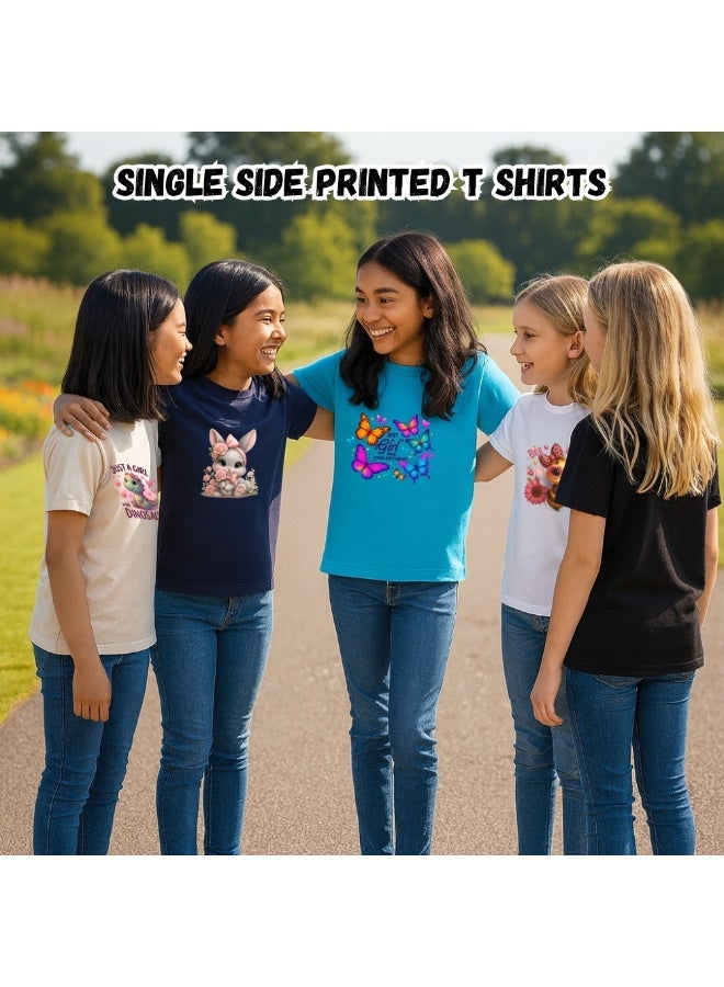 برينت شوب فور مي عبوة من ٥ تيشيرتات للبنات | تيشيرتات قطنية مطبوعة | رقبة دائرية وأكمام قصيرة | ملابس يومية ناعمة ومريحة للفتيات الصغيرات | مثالية للمدرسة والأنشطة الخارجية - Image 4