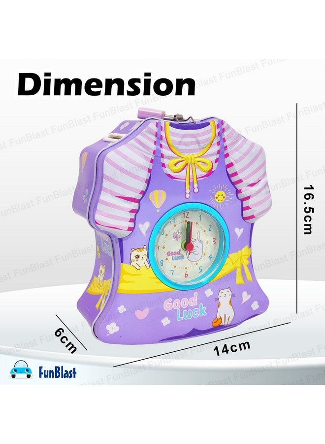 FunBlast Piggy Bank for Kids - 2 in 1 Alarm Clock Piggy Bank for Girls, Dress Design Coin Box for Kids, Girls with Lock & Key, Money Bank for Kids, Return Gift for Children - Image 2