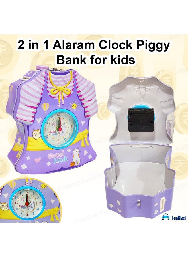 FunBlast Piggy Bank for Kids - 2 in 1 Alarm Clock Piggy Bank for Girls, Dress Design Coin Box for Kids, Girls with Lock & Key, Money Bank for Kids, Return Gift for Children - Image 3