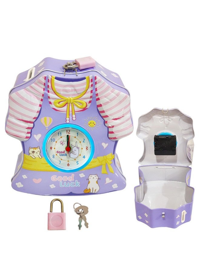 FunBlast Piggy Bank for Kids - 2 in 1 Alarm Clock Piggy Bank for Girls, Dress Design Coin Box for Kids, Girls with Lock & Key, Money Bank for Kids, Return Gift for Children - Image 1