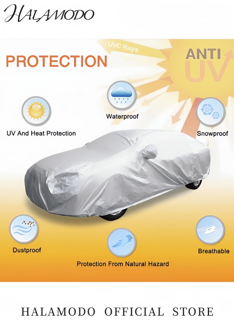 HALAMODO Waterproof Full Car Cover Outdoor Waterproof Scratch Rain Snow Heat Resistant Car Cover Universal Automotive Dust Cover Single Layer Auto Cover for UV Resistant Protection  - Image 2