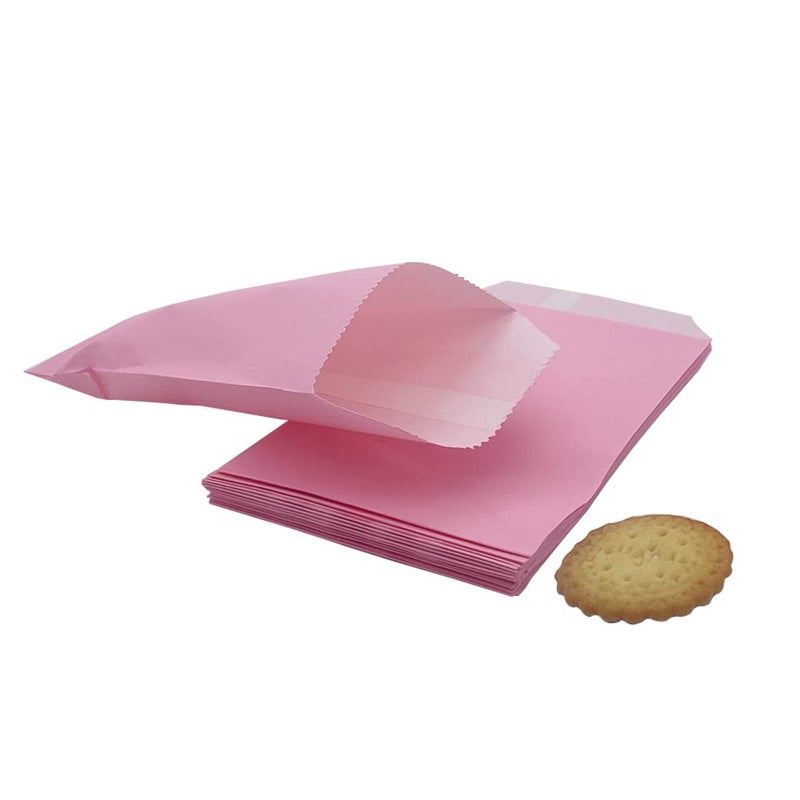 Amsthow Glassine Bags 3.15 x 5.12-inch Paper Treat Pink Cookie Small Wax Greaseproof Bakery Flat Pastry Bags for Cake Slices Candy Chocolate Pastries Snacks100Pcs - Image 1