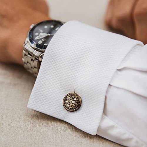 HAWSON Gold Hollow Flowers Vintage Enamel Carbon Fiber Cufflinks and Studs Set for Men - Wedding Business Accessories - Image 2