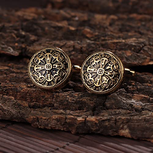 HAWSON Gold Hollow Flowers Vintage Enamel Carbon Fiber Cufflinks and Studs Set for Men - Wedding Business Accessories - Image 4