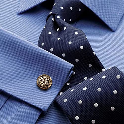 HAWSON Gold Hollow Flowers Vintage Enamel Carbon Fiber Cufflinks and Studs Set for Men - Wedding Business Accessories - Image 3
