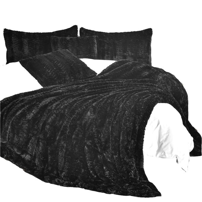 LUXURY FAUX FUR BLANKET FOR QUEEN SIZE BED 2 LAYERS73LBALL AGESHOME DECORATION WITHOUT PILLOWSBLACK90X90