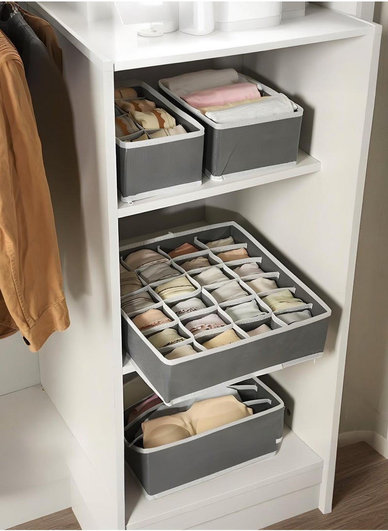 Storage Box Set – 6 Pack Foldable Fabric Drawer Organizers for Closet, Socks, Underwear, Baby Clothes – Grey