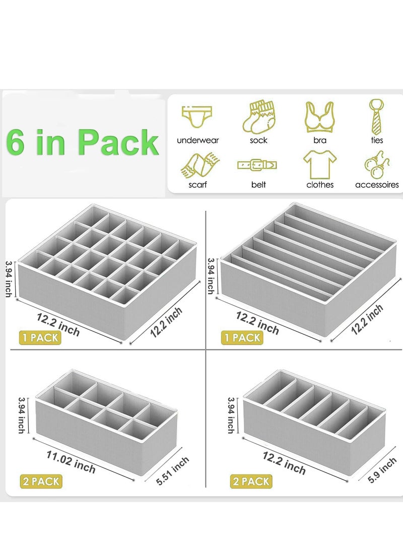Storage Box Set – 6 Pack Foldable Fabric Drawer Organizers for Closet, Socks, Underwear, Baby Clothes – Grey
