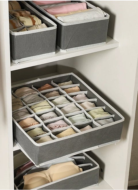 Storage Box Set – 6 Pack Foldable Fabric Drawer Organizers for Closet, Socks, Underwear, Baby Clothes – Grey