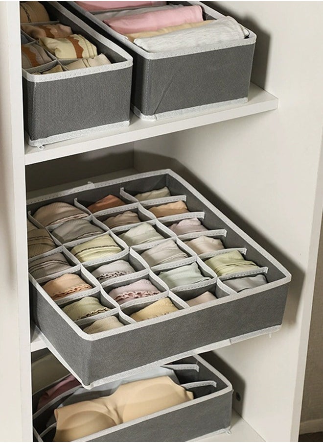 Storage Box Set – 6 Pack Foldable Fabric Drawer Organizers for Closet, Socks, Underwear, Baby Clothes – Grey