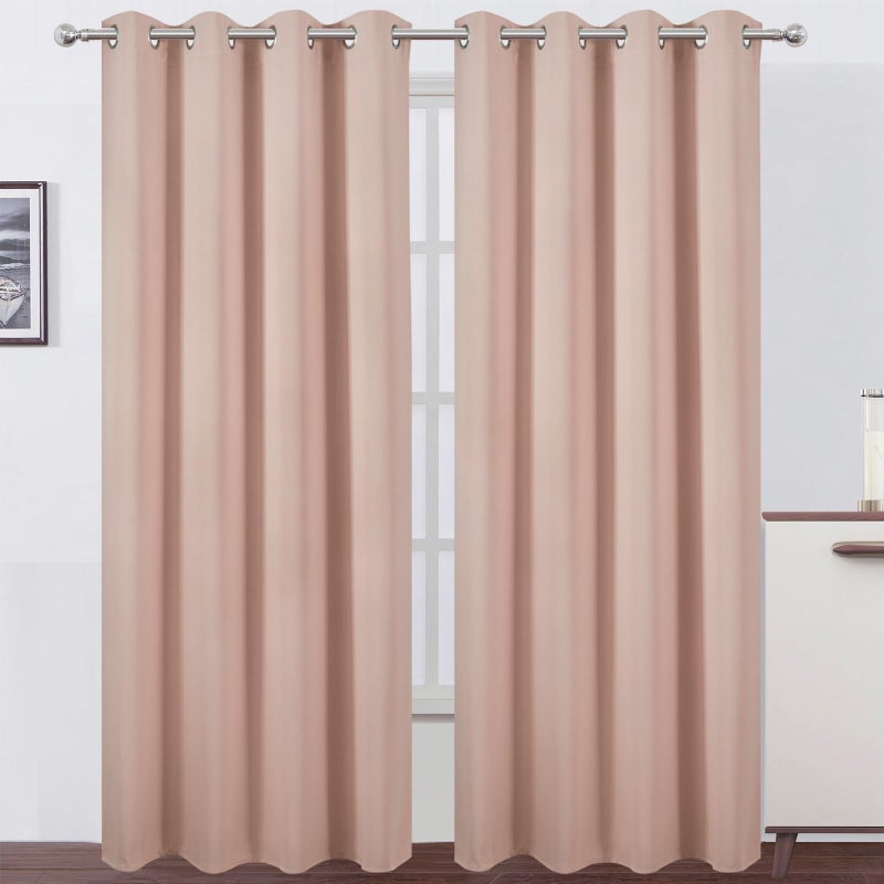 LEMOMO Blackout Curtains 52 x 84 inches Long Blush Curtains Set of 2 Panels Thermal Insulated Room Darkening Curtains for Bedroom - Image 1