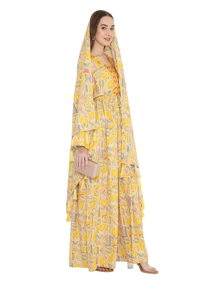 HANA & SARA UNIQUE THREAD COLOUR EMBROIDERY WITH STYLISH PRINTED ARABIC KAFTAN JALABIYA DRESS