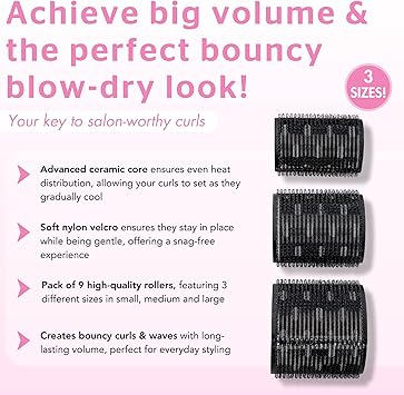 Brushworks لفافات شعر حرارية سيراميكية من برش وركس 9 قطع بأحجام متنوعة 60 مم 48 مم 35 مم لشعر مصفف بحجم كبير - Image 2