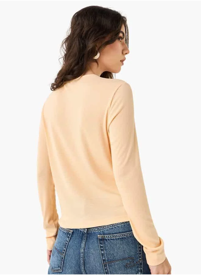 لي كوبر Lee Cooper Ribbed T-shirt with Button Closure and Full Sleeves