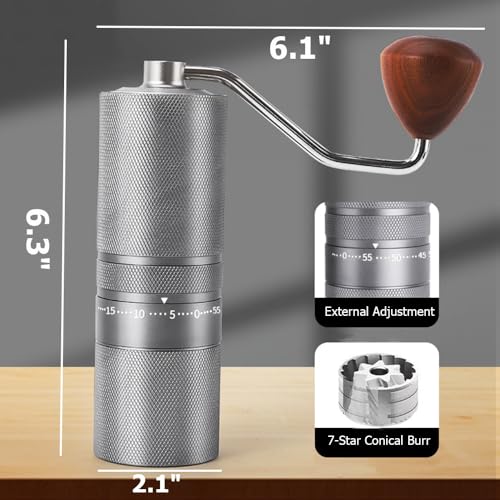 TOBEFORT Manual Portable Coffee Grinder with 7 Star Conical Burr 60 Clicks External Adjustment FullMetal Coffee Grinder for Coffee Bean Grinder for Espresso French Press Travel Camping Home Office Use - Image 3