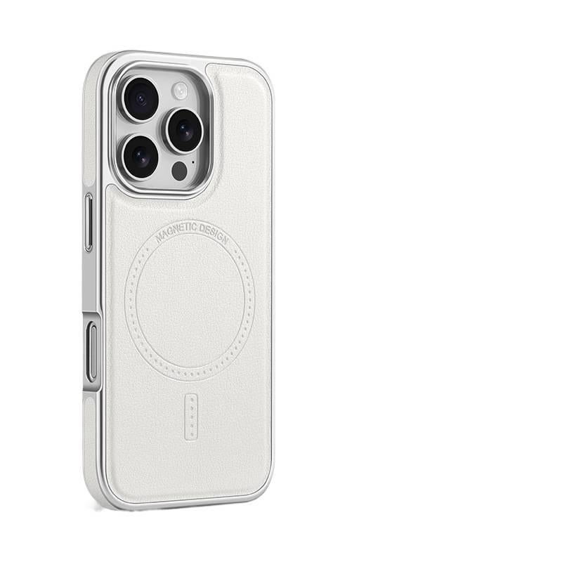 غطاء MagSafe بملمس جلد لـ iPhone 16 / 16 Plus / 16 Pro / 16 Pro Max مع مغناطيس قوي وحماية من السقوط مع مقاوم للصدمات مع ملمس ناعم مع مقاوم للخدش باللون أبيض مغناطيسي للعائلة - Image 1