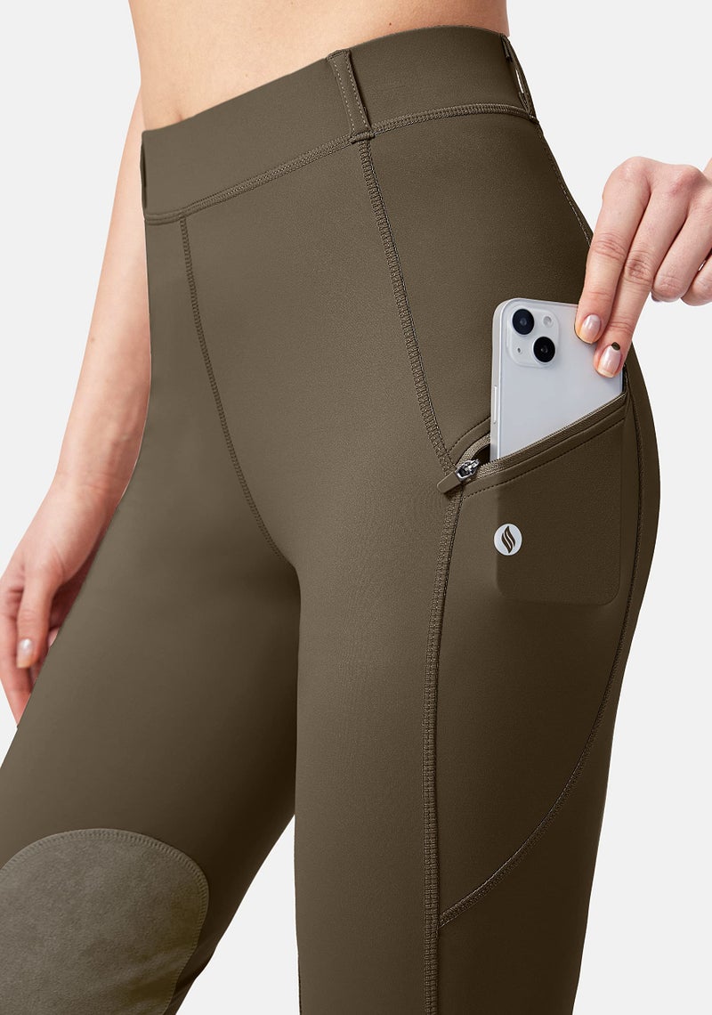 SANTINY Women's Horse Riding Pants with Zipper Pockets Knee-Patch Schooling Tights Equestrian Breeches for Women (Brown_S) - Image 4