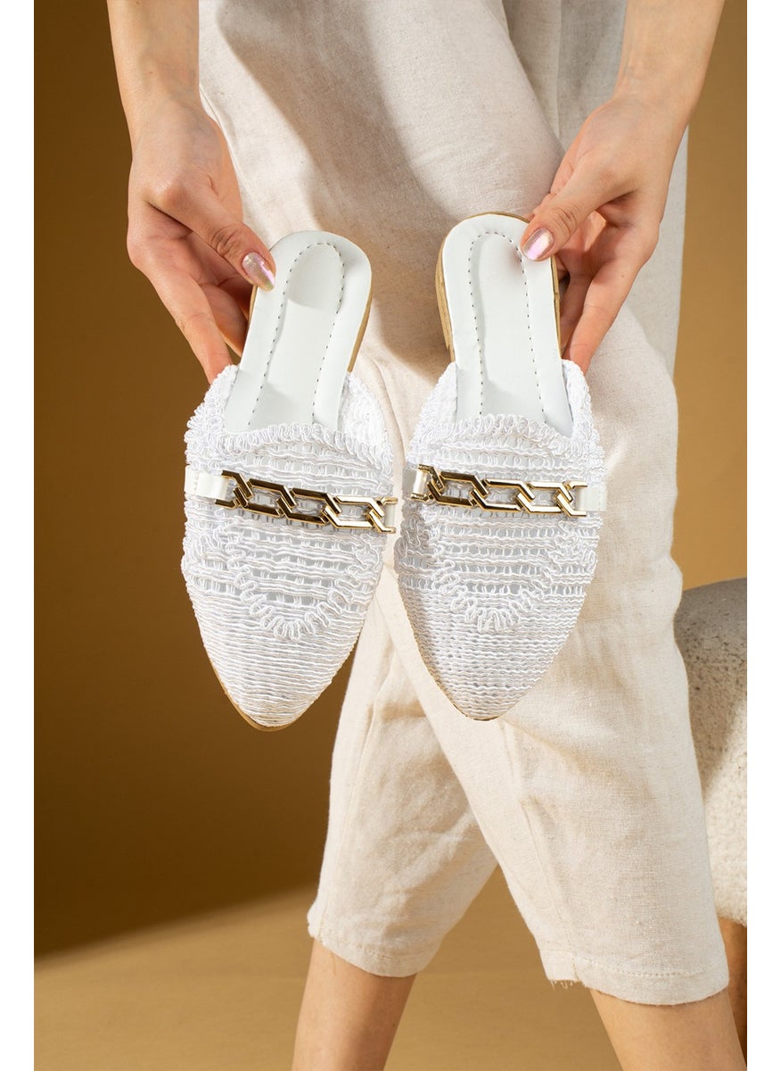 Pembe Potin Pink Potin Chain Buckle Lace Knitted Patterned Comfortable Fit Women's Slippers 001-1-24  - Image 1