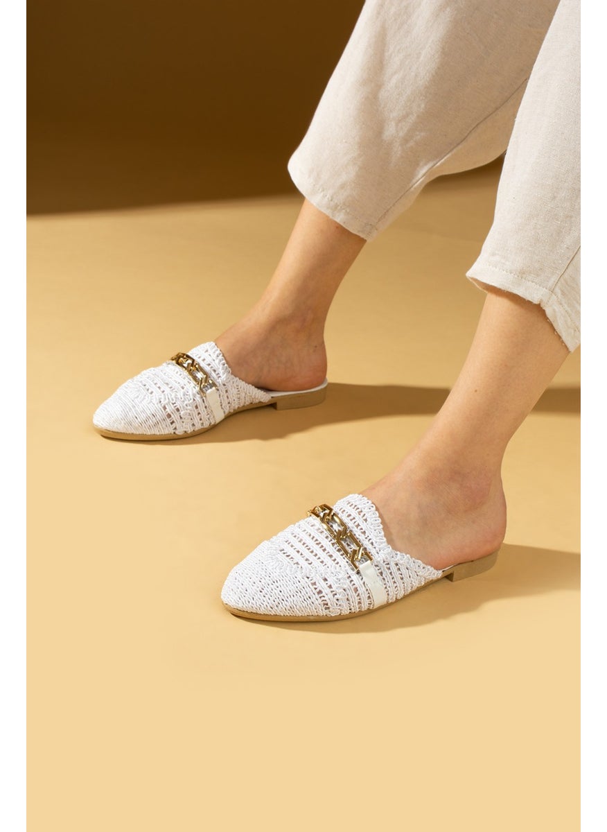 Pembe Potin Pink Potin Chain Buckle Lace Knitted Patterned Comfortable Fit Women's Slippers 001-1-24  - Image 2
