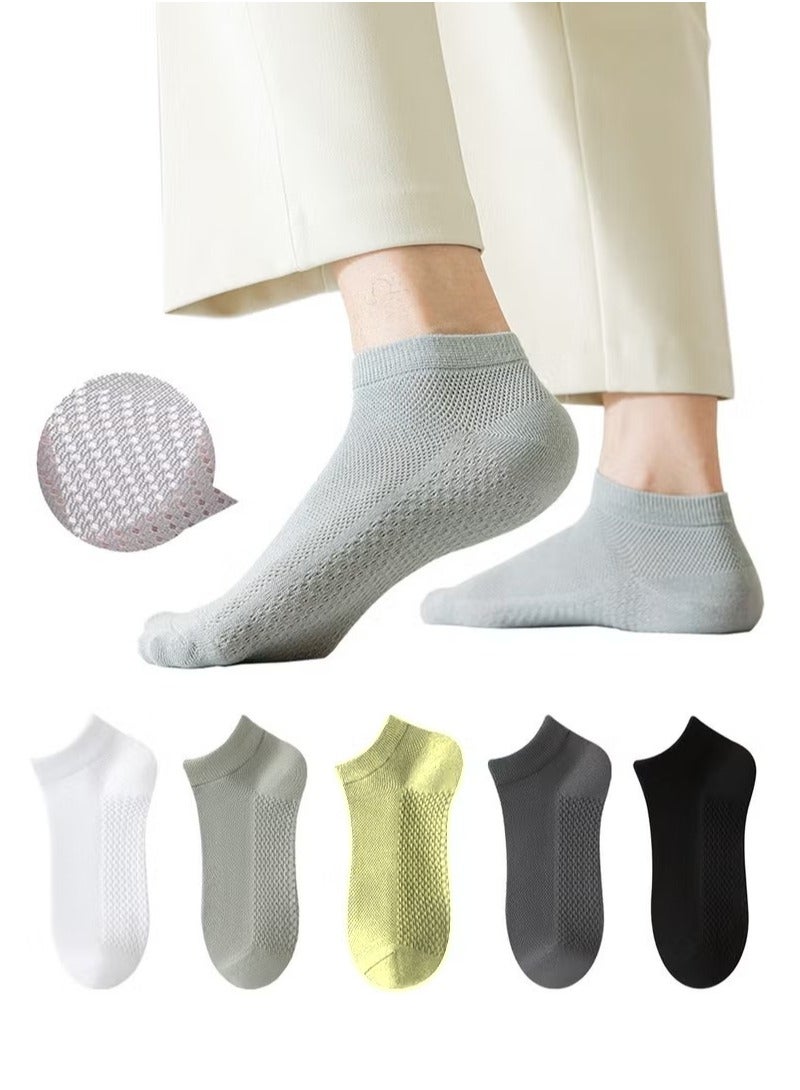 جوارب الكاحل القطنية الشبكية القابلة للتنفس للرجال - 5 أزواج، خفيفة الوزن ومريحة للربيع والصيف والخريف - Image 1