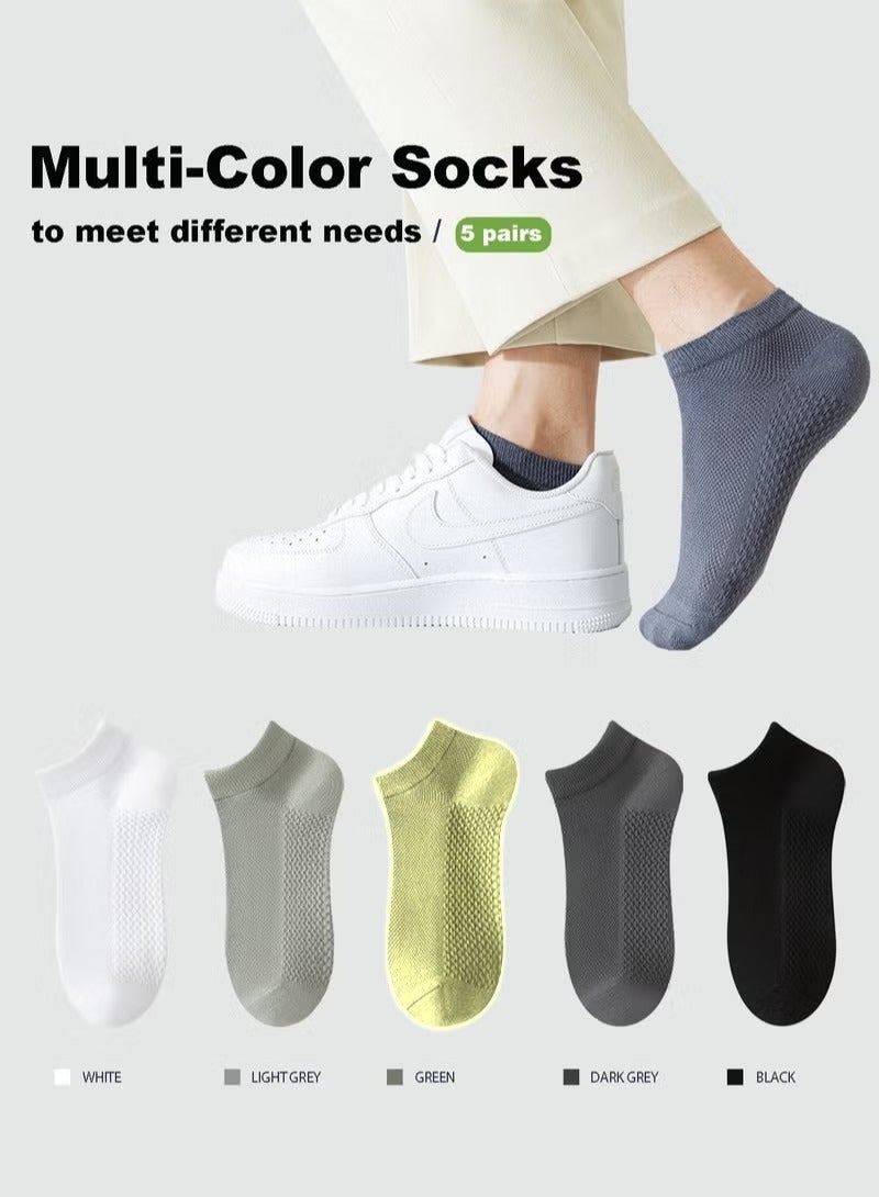 جوارب الكاحل القطنية الشبكية القابلة للتنفس للرجال - 5 أزواج، خفيفة الوزن ومريحة للربيع والصيف والخريف - Image 2