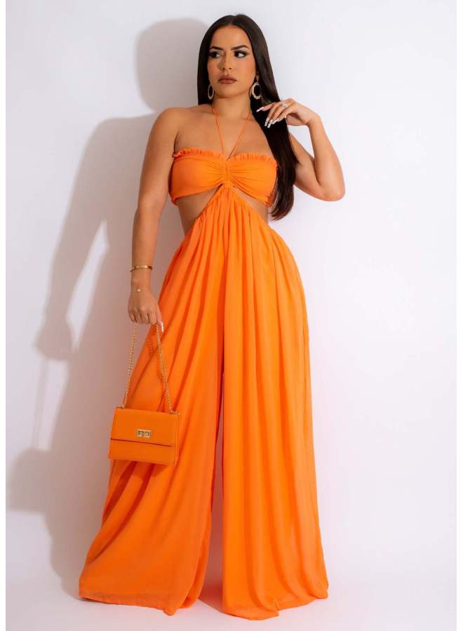 Source Best Chiffon Chest-wrapped Bare Back Wide-legged Jumpsuit European And American Women's Clothing