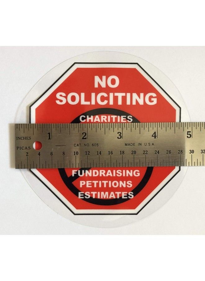Safety Magnets - No Soliciting Window Clings (2 Pack) By Safety Magnets 5 Inch Round No Solicitors Or Trespassers Stickers Removeable Vinyl Decals Inside Window Application - Image 1