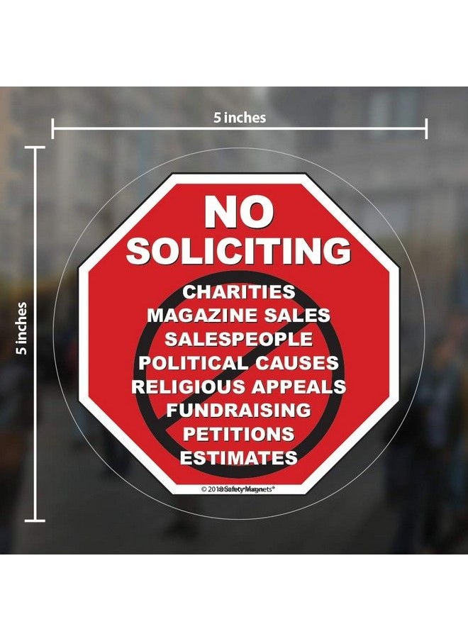 Safety Magnets - No Soliciting Window Clings (2 Pack) By Safety Magnets 5 Inch Round No Solicitors Or Trespassers Stickers Removeable Vinyl Decals Inside Window Application - Image 1
