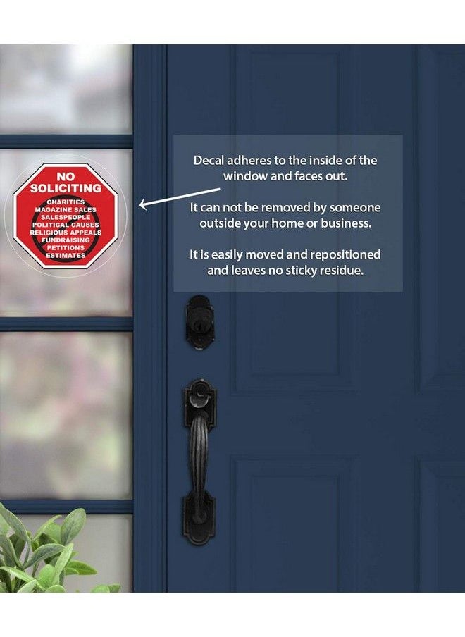 Safety Magnets - No Soliciting Window Clings (2 Pack) By Safety Magnets 5 Inch Round No Solicitors Or Trespassers Stickers Removeable Vinyl Decals Inside Window Application - Image 1
