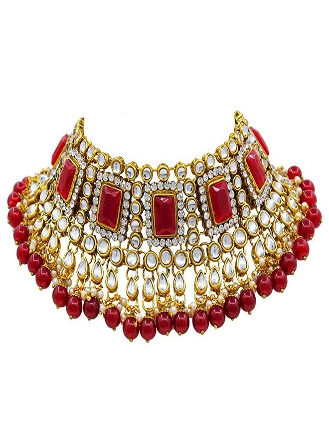 Peora Rani Padmavati Dulhan Bridal Kundan Pearl Choker Necklace with Earrings Maang Tikka for Women Girls Indian Traditional Jewellery Set - Image 5