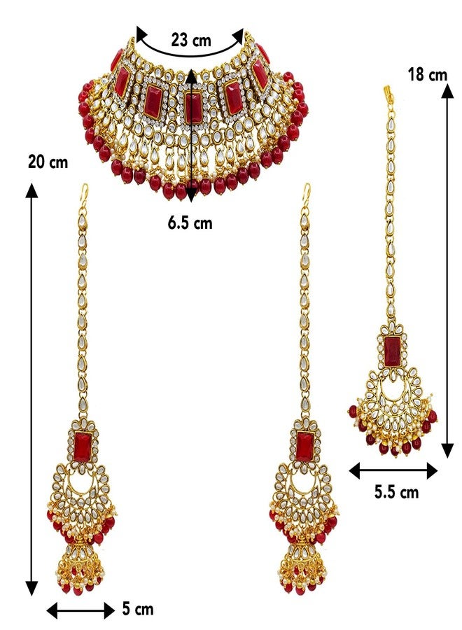 Peora Rani Padmavati Dulhan Bridal Kundan Pearl Choker Necklace with Earrings Maang Tikka for Women Girls Indian Traditional Jewellery Set - Image 4
