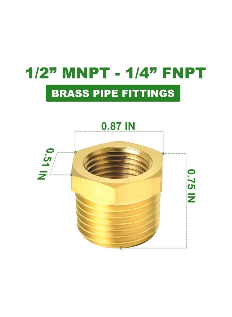 TAISHER 10PCS Brass Reducer Hex Bushing Threaded Pipe Fitting 1/2" NPT Male x 1/4" NPT Female Adapter - Image 4