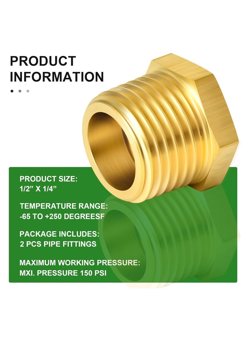 TAISHER 10PCS Brass Reducer Hex Bushing Threaded Pipe Fitting 1/2" NPT Male x 1/4" NPT Female Adapter - Image 5