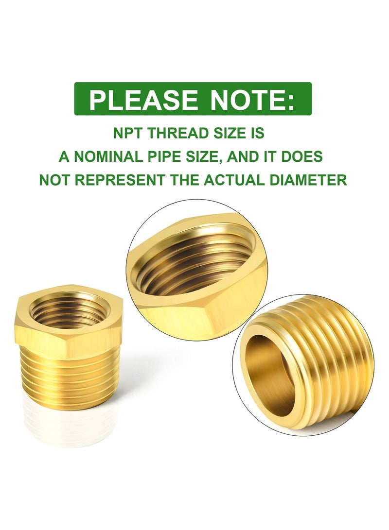 TAISHER 10PCS Brass Reducer Hex Bushing Threaded Pipe Fitting 1/2" NPT Male x 1/4" NPT Female Adapter - Image 3