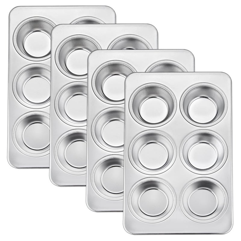 TeamFar Muffin Pan Set of 4 6 Cup Muffin Tins Pans For Baking Cupcake Pan Tray Set Stainless Steel for Baking Muffins Cakes Tarts and More Healthy  Sturdy Oven  Dishwasher Safe