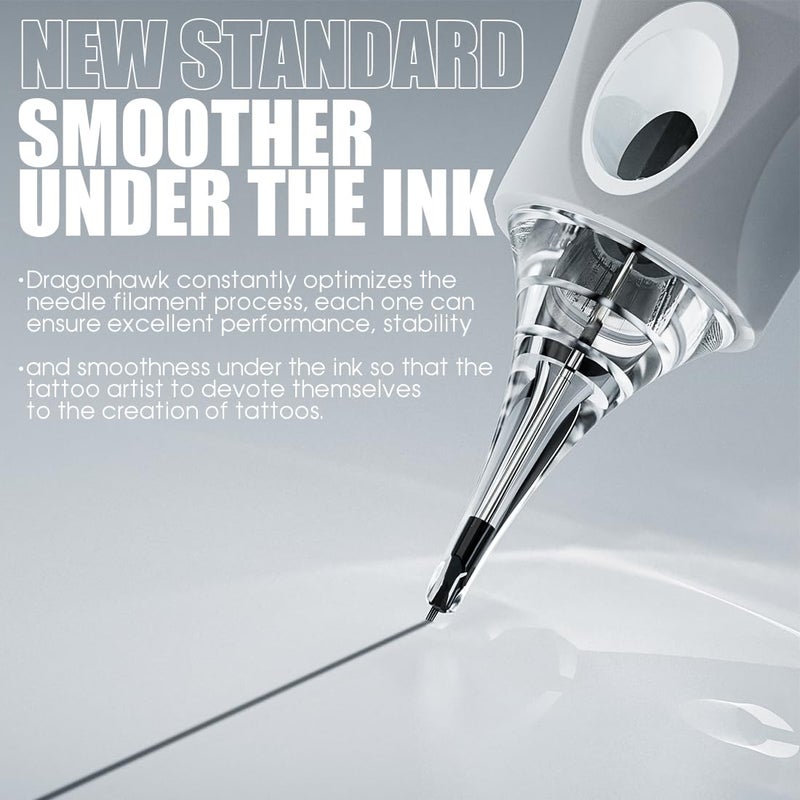 Dragonhawk Tattoo Needles Cartridges 1003RL 50 Count Glide Extra Smooth Designed for a Close Smooth Hit Round Liner - Image 2